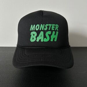 Vintage 90s Monster Bash Trucker Hat Cap Snap Back Adjustable Black Mesh‎ Adult